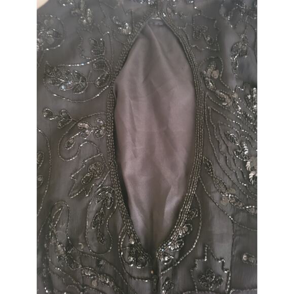 Lawrence Kazar New York Black Cocktail Dress  Pure Silk Size S Sequences Vintage - Picture 8 of 10